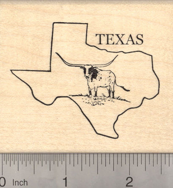State of Texas Rubber Stamp with Longhorn Steer