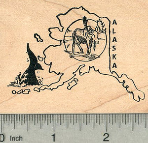 Alaska State Rubber Stamp with Moose and Right Whale