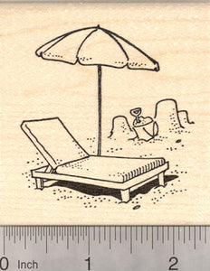 Chaise Lounge Chair with Umbrella Rubber Stamp, Beach Themed Stamps