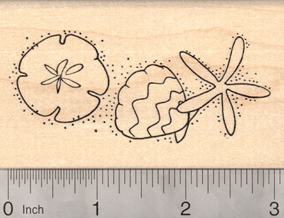 Beach Themed Rubber Stamp, Starfish, Shell, and Sand dollar
