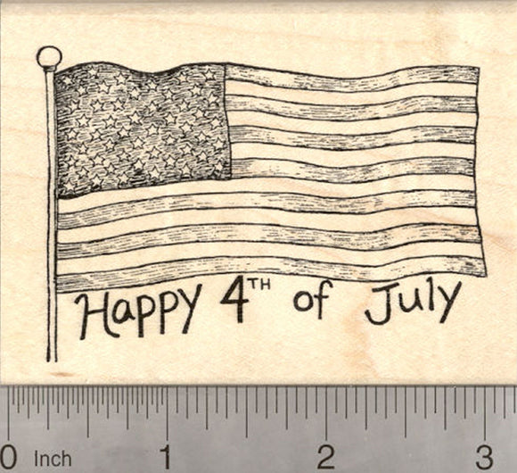 Happy 4th of July Rubber Stamp, American Flag