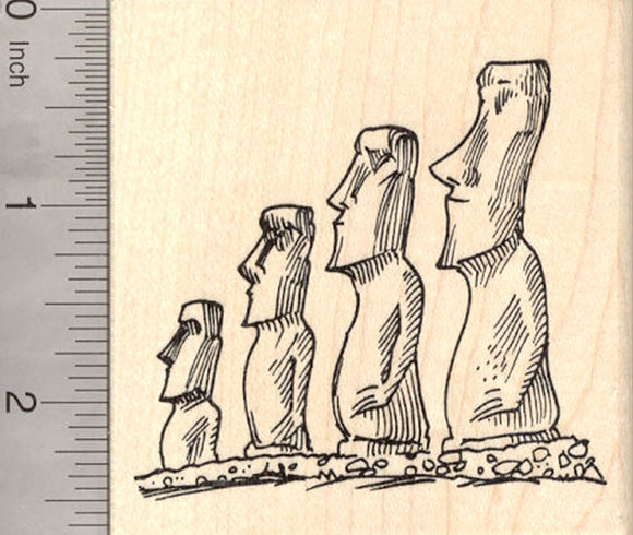 Easter Island Heads Rubber Stamp, Moai Statues, Rapa Nui People