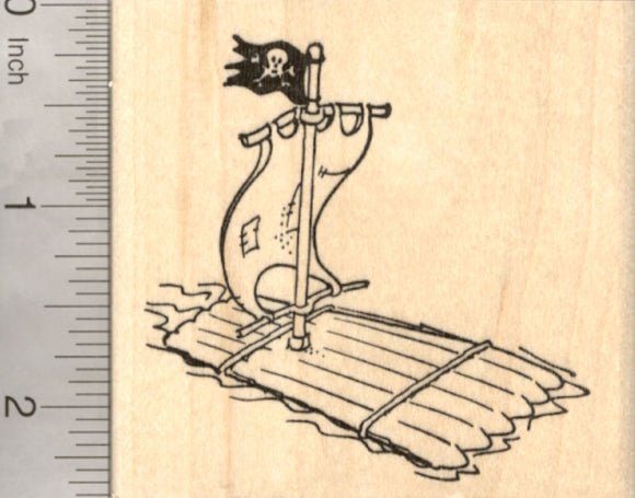 Pirate Raft Rubber Stamp, with Jolly Roger