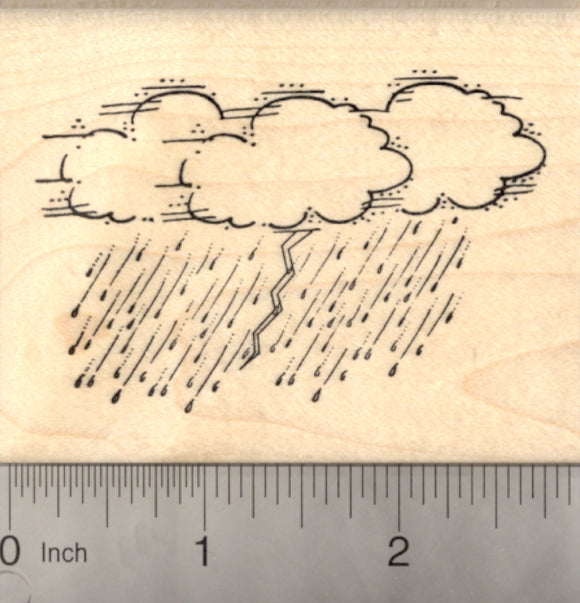 Stormy Weather Rubber Stamp, Lightning, Clouds, and Rain