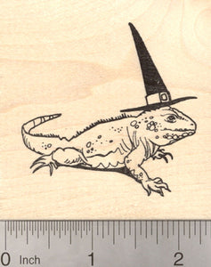 Halloween Witch Iguana Rubber Stamp, Reptile, Lizard