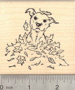 American Pitbull Terrier Dog Rubber Stamp, in Autumn Leaves