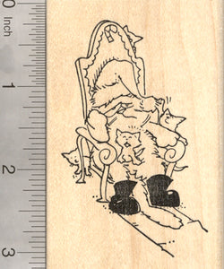 Christmas Grumpy Cat Rubber Stamp, Mall Santa with Kittens