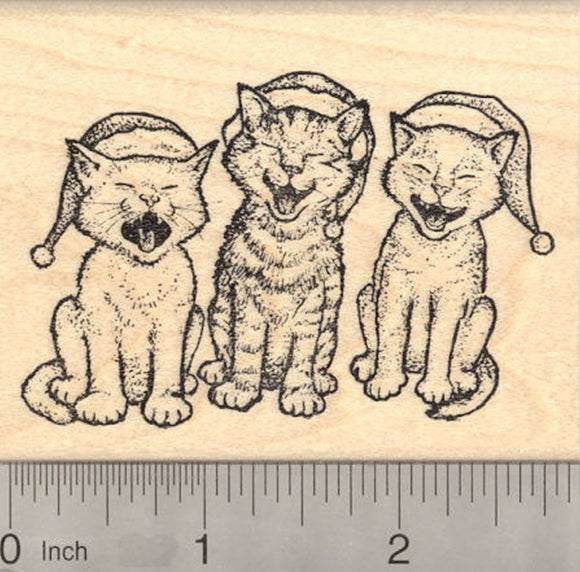 Christmas Caroling Cat Rubber Stamp, Singing Cats