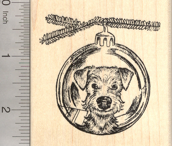 Christmas Airedale Terrier Dog Rubber Stamp, Reflection in Holiday Tree Ornament