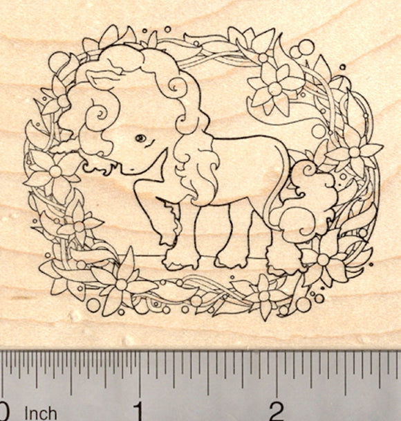 Unicorn Rubber Stamp, Floral Design