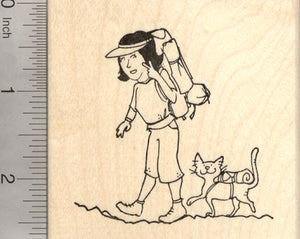Hiking Cat Rubber Stamp, with Backpacking Gear, Hiker