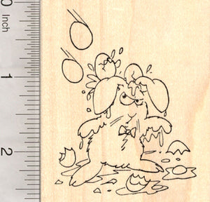 Easter Bunny Rubber Stamp, Grumpy Rabbit being Egged
