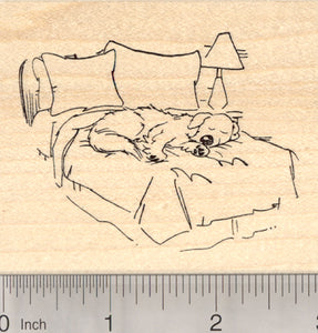 Dog Rubber Stamp, Sleeping in Bed, Labrador, Golden Retriever