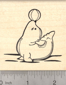 Sea Lion Rubber Stamp, Eared Seal, Balancing Ball on Nose