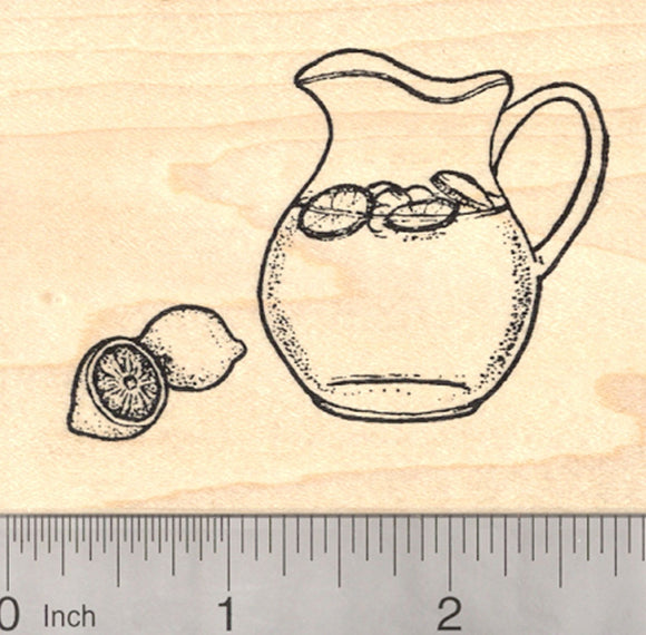 Lemonade Rubber Stamp, in Glass Pitcher with Lemon, Summer Fun