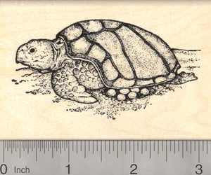 Nesting Sea Turtle Rubber Stamp, Laying eggs on the beach