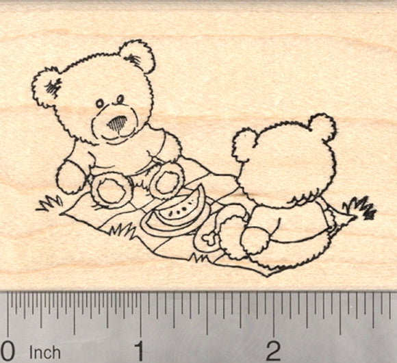 Teddy Bear Picnic Rubber Stamp, Summer Cookout Series