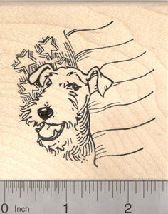 Airedale Terrier July 4th Rubber Stamp, Dog with American Flag
