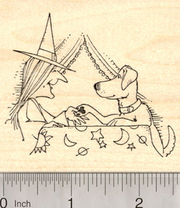 Halloween Witch Rubber Stamp, Paw Reader, Fortune Teller with Dog