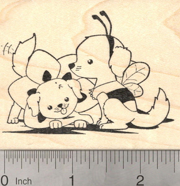 Labrador Retriever Halloween Rubber Stamp, Dogs in Bumble Bee and Flower Costumes