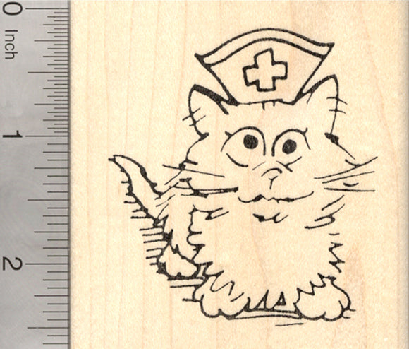 Get Well Cat Rubber Stamp, Nurse Kitty, Large