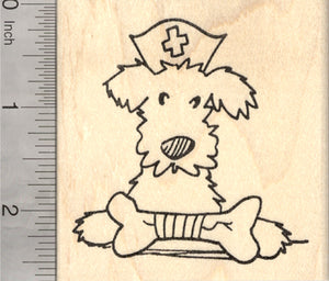 Get Well Terrier Rubber Stamp, with Broken Dog Bone, Large