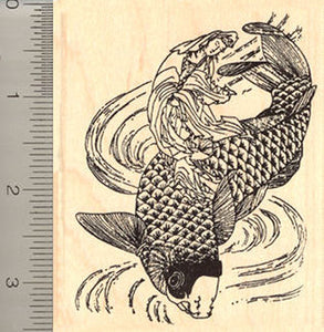 Gyoran Kannon Rubber Stamp, on Koi fish, Hokusai Katsushika, Japanese Edo Period