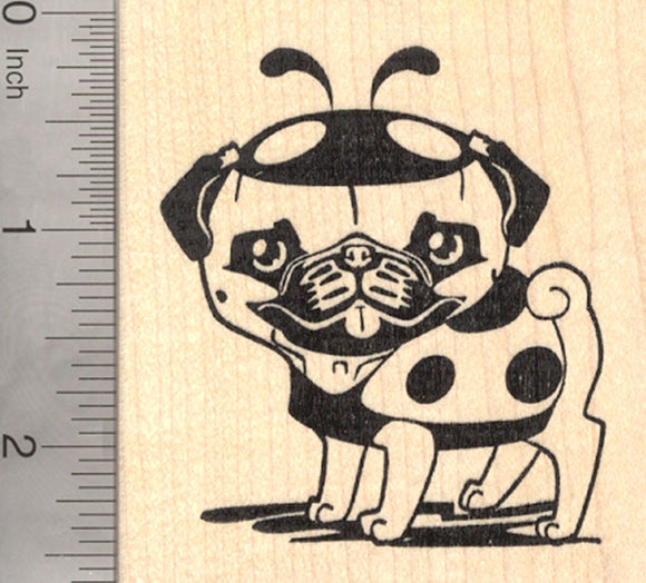 Lady Pug Rubber Stamp, Dog in Ladybug Costume, Halloween
