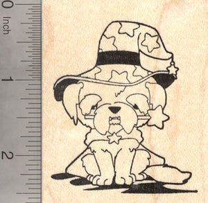 Halloween Labradoodle Dog Rubber Stamp, in Wizard Costume with Wand and Hat