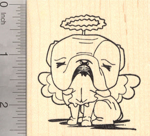 Bulldog Angel Rubber Stamp, Dog with Halo and Wings