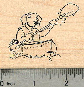 Kayaking Dog Rubber Stamp, Labrador Retriever Paddling Kayak