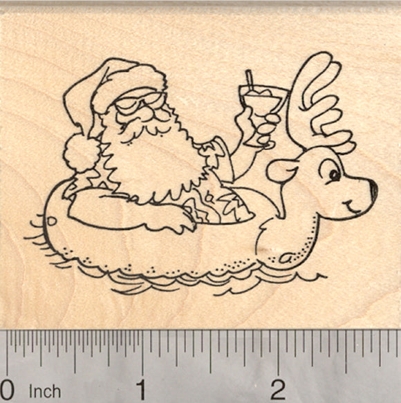 Tropical Santa Rubber Stamp, Christmas in the tropics, with Reindeer Pool Float