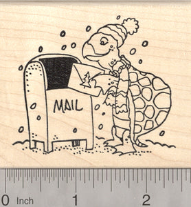 Christmas Card Turtle Rubber Stamp, Tortoise Mailing Holiday Greeting