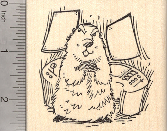 Groundhog Day Rubber Stamp, Marmot Plotting World Domination