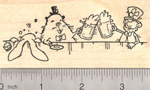 Drinking Leprechaun, Groundhog, Easter Bunny Rubber Stamp, St. Patrick's Day Party Scene