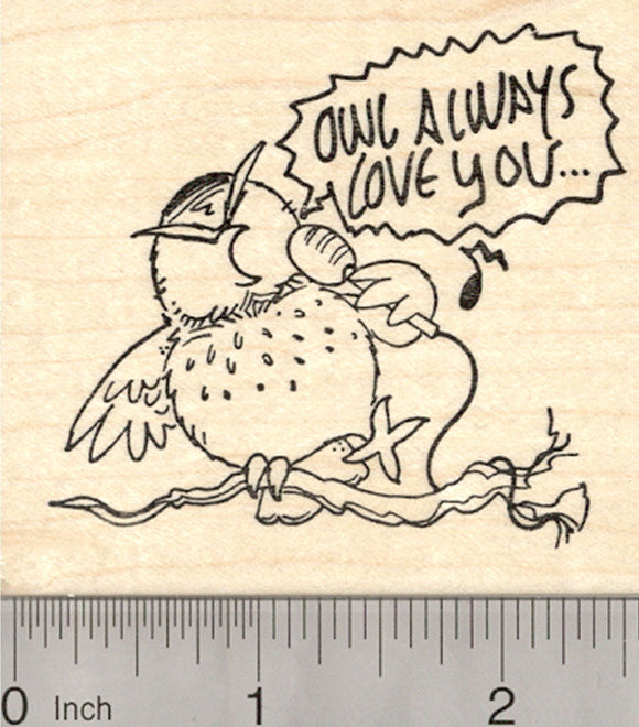 Owl Valentine's Day Rubber Stamp, Singing Always Love You
