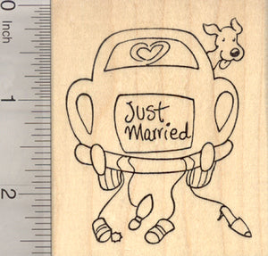 Just Married Car Rubber Stamp, Dog Wedding