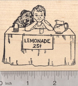 Lemonade Stand Rubber Stamp, Boy with Dog