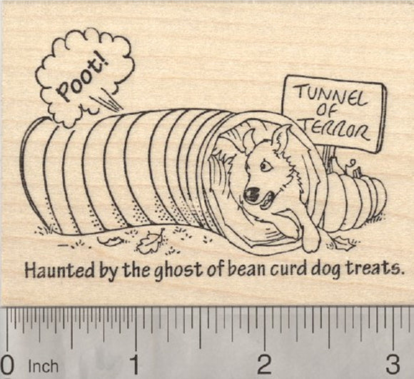 Dog Halloween Tunnel Rubber Stamp, Haunted by the ghost of bean curd