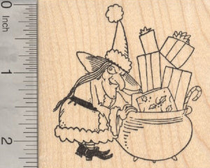 Christmas Witch Rubber Stamp, with Santa Suit
