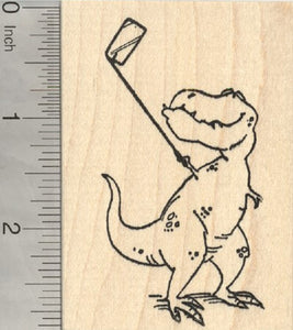 Tyrannosaurus Rex Rubber Stamp, T-Rex Dinosaur with Selfie Stick