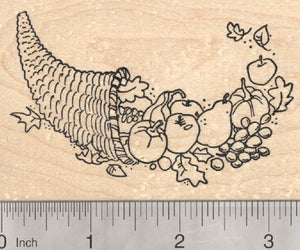 Thanksgiving Cornucopia Rubber Stamp, Horn of Plenty with Vegetables and Fruit