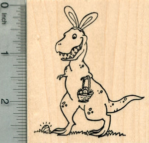 Easter T-Rex Rubber Stamp, Tyrannosaurus Rex in Bunny Ears