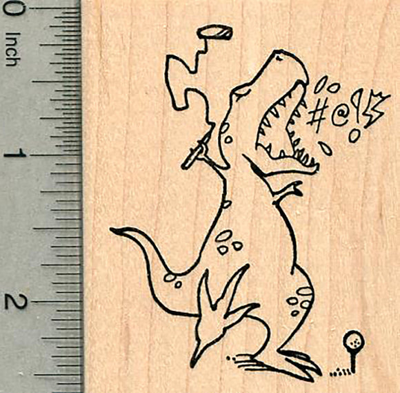 T-Rex Golf Rubber Stamp, Tyrannosaurus has a golfing tantrum at the tee