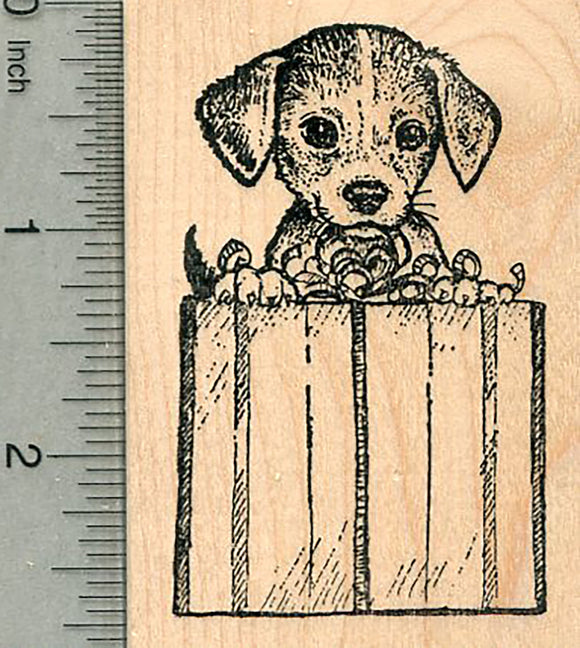 Beagle Rubber Stamp, with Wrapped Present, Christmas or Birthday