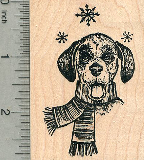 Holiday Beagle Rubber Stamp, Dog Eating Snow