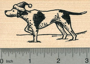 Christmas Pointer Rubber Stamp, Dog in Santa Hat