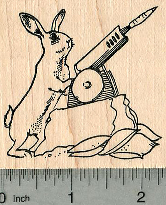 Rabbit Rubber Stamp, Bunny with Carrot Launcher