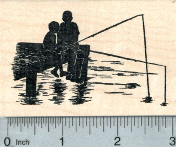 Dock Fishing Rubber Stamp, Man and Child, Father's Day Series