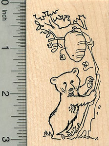 Bear Rubber Stamp, Cub with Bee Hive